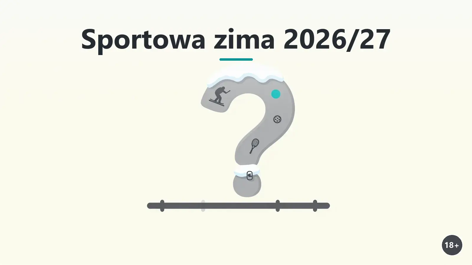 Znak zapytania ze śniegu z ikonami zimowych dyscyplin
